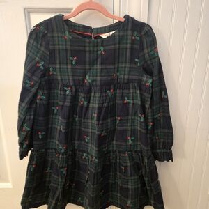 Mini Boden Green Plaid Dress with Red Accents